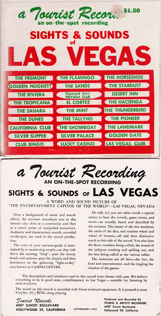 Front ans back sleeve covers of early 1960s Las Vegas souvenir EP