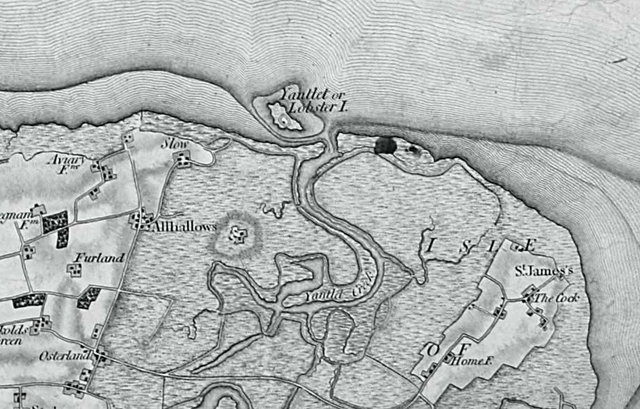 1805 Ordnance Survey First Series map showing Allhallows Marshes.