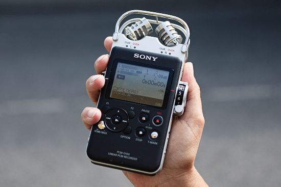 Sony PCM D100 recorder being held outdoors