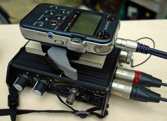 Cheap clamp for the MixPre-D with recorder attached