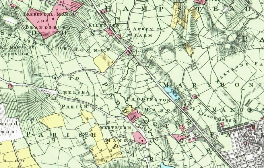 Course of the Westbourne shown on Thomas Milne's map of 1800.