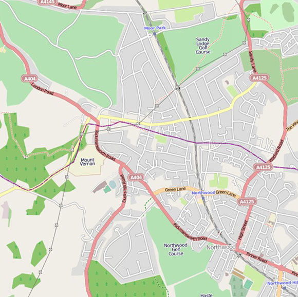 London map OpenStreetMap for Ducks Hill, Northwood