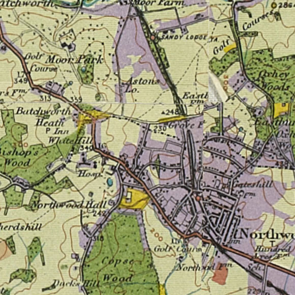 London map 1930s Land Utilisation Survey for Ducks Hill, Northwood