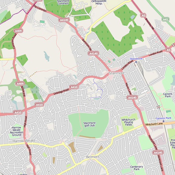 London map OpenStreetMap for Stanmore, Canons Park