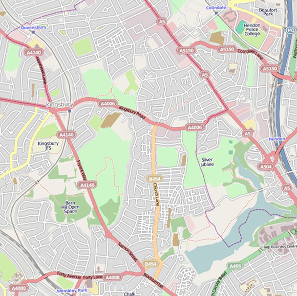 London map OpenStreetMap for Kingsbury, Hendon