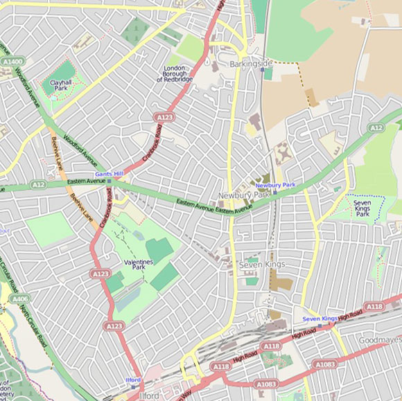 London map OpenStreetMap for Ilford, Newbury Park
