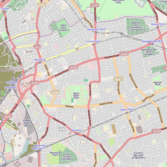 London map OpenStreetMap for Forest Gate, West Ham