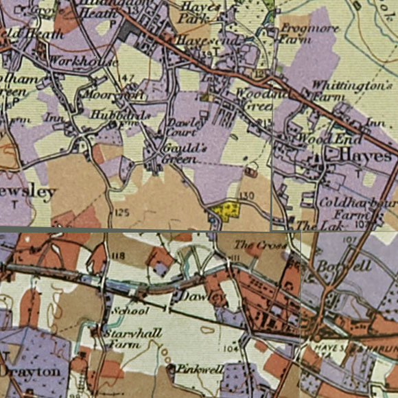 London map 1930s Land Utilisation Survey for Goulds Green, Hayes