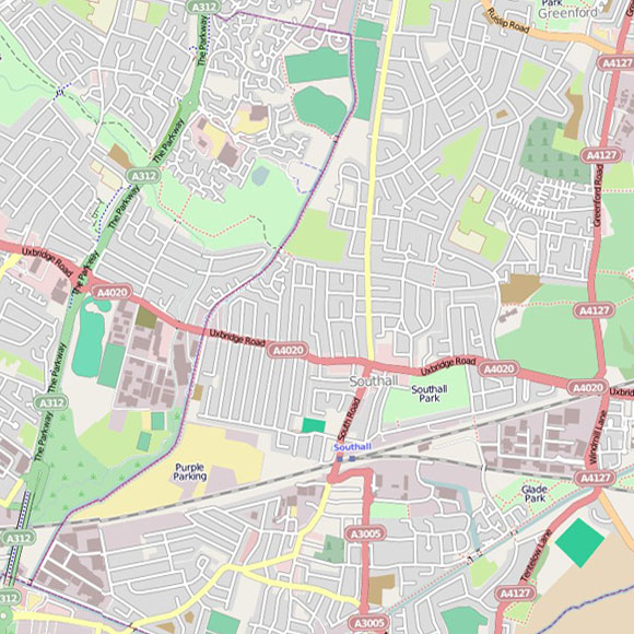 London map OpenStreetMap for Southall, Norwood Green