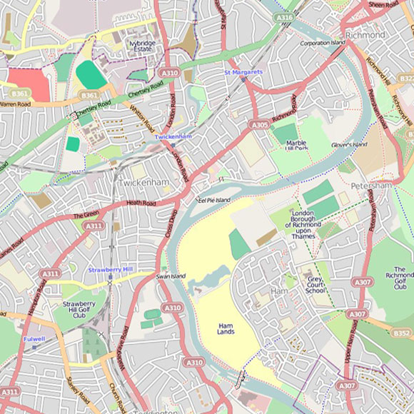 London map OpenStreetMap for Twickenham, Teddington