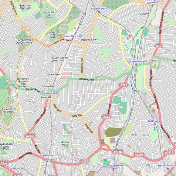London map OpenStreetMap for Forest Hill, Catford, Ladywell