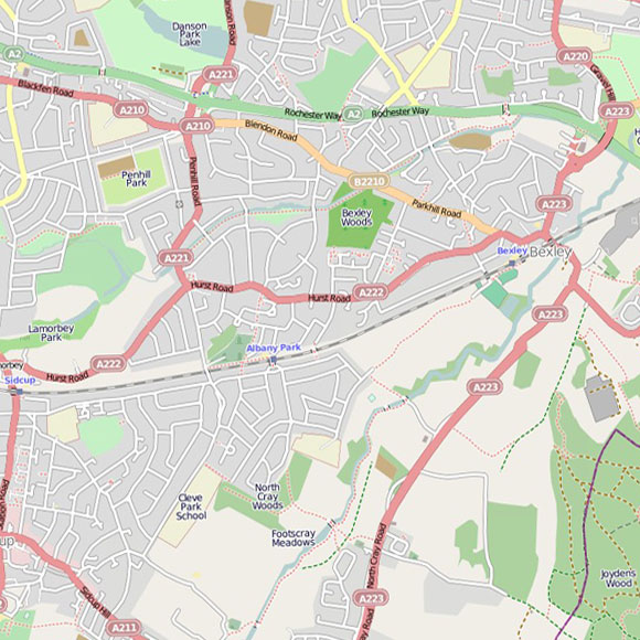 London map OpenStreetMap for Bexley, Albany Park