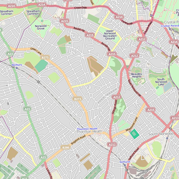 London map OpenStreetMap for Thornton Heath, Crystal Palace, Selhurst