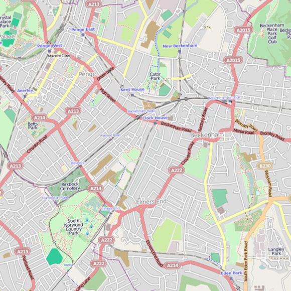London map OpenStreetMap for Penge, South Norwood, Beckenham
