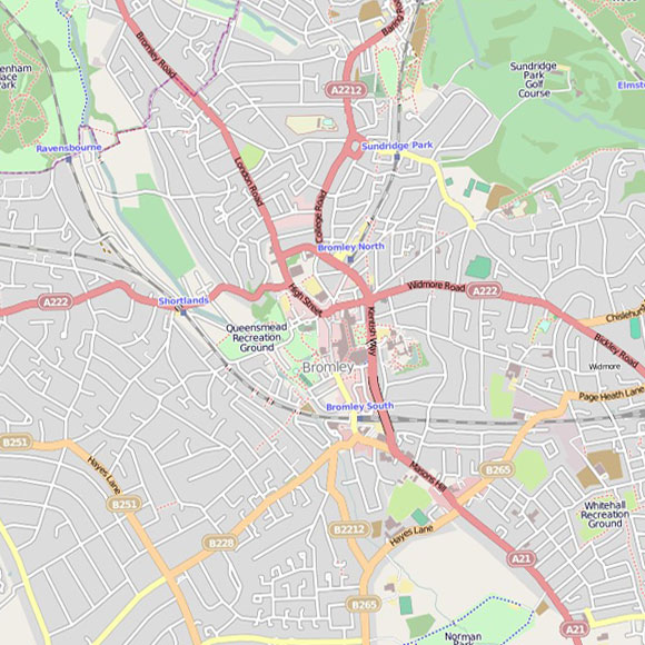London map OpenStreetMap for Bromley, Widmore