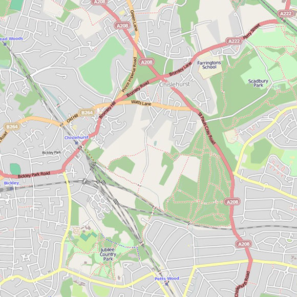 London map OpenStreetMap for Chislehurst, Bickley, Petts Wood