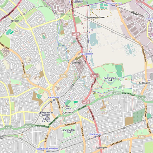 London map OpenStreetMap for Carshalton, Hackbridge