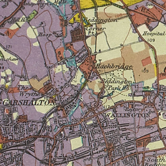 London map 1930s Land Utilisation Survey for Carshalton, Hackbridge