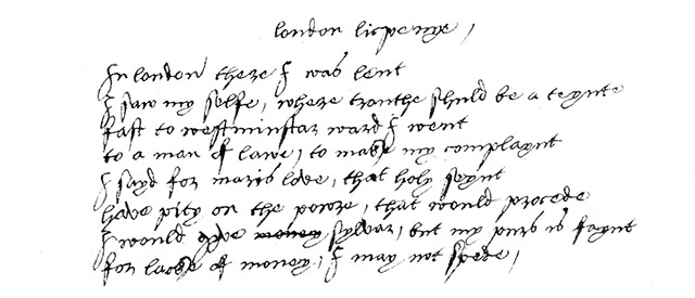 London Lickpenny manuscript page 1